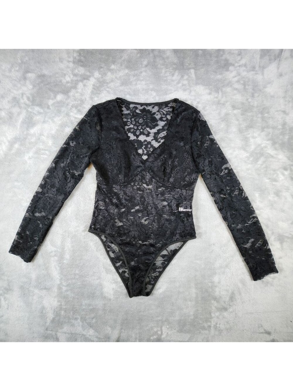 Shein Lace Bodysuit Small Black Sheer Biker Goth Festival Grunge Vampire Sexy